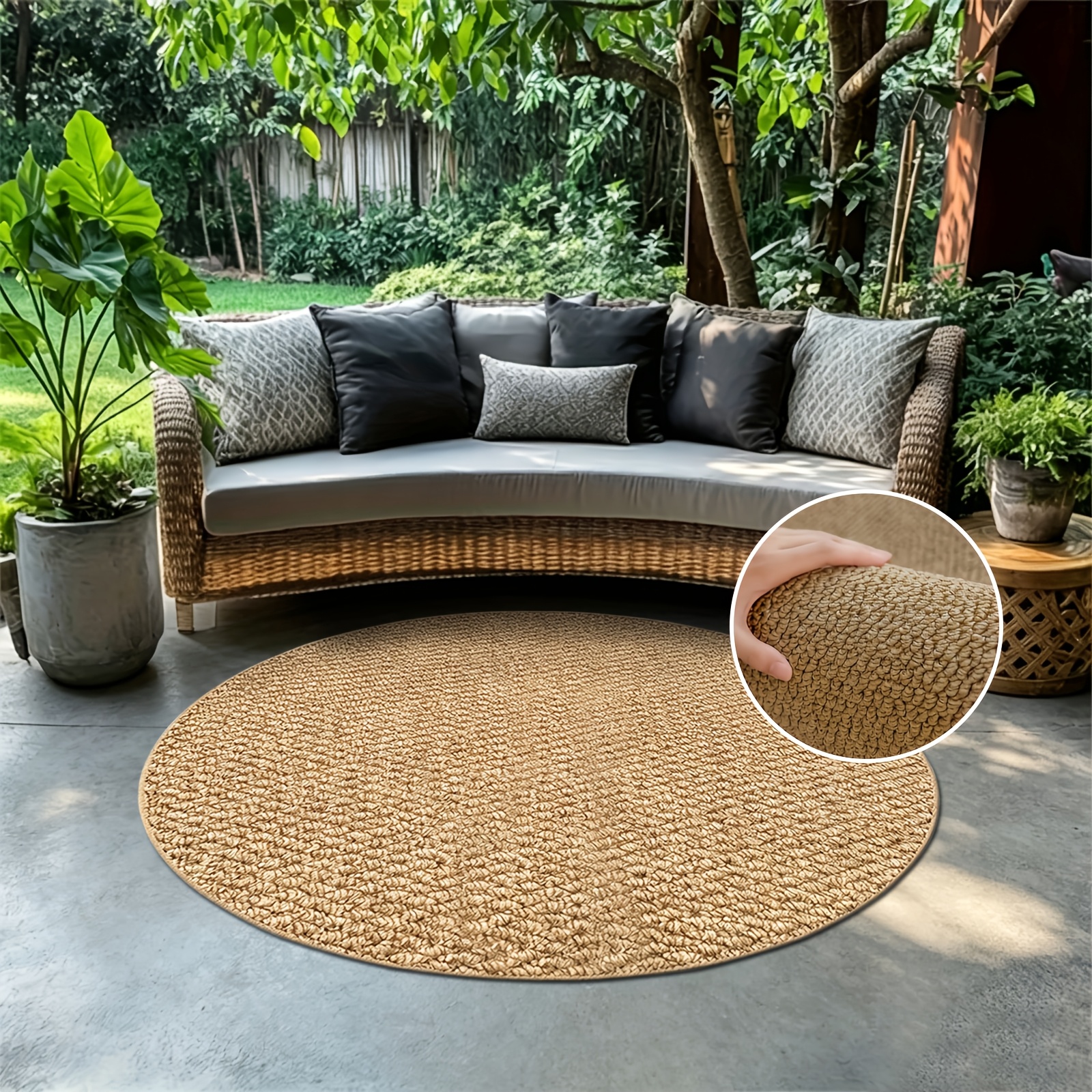 Moderner runder Teppich mit Vintage-Ananas-Design in , ideal für minimalistische Einrichtung. Diese Saur-Bodenmatte eignet sich für Balkone, Terrassen, Türbereiche, Gärten Eingangsbereiche. Sie ist