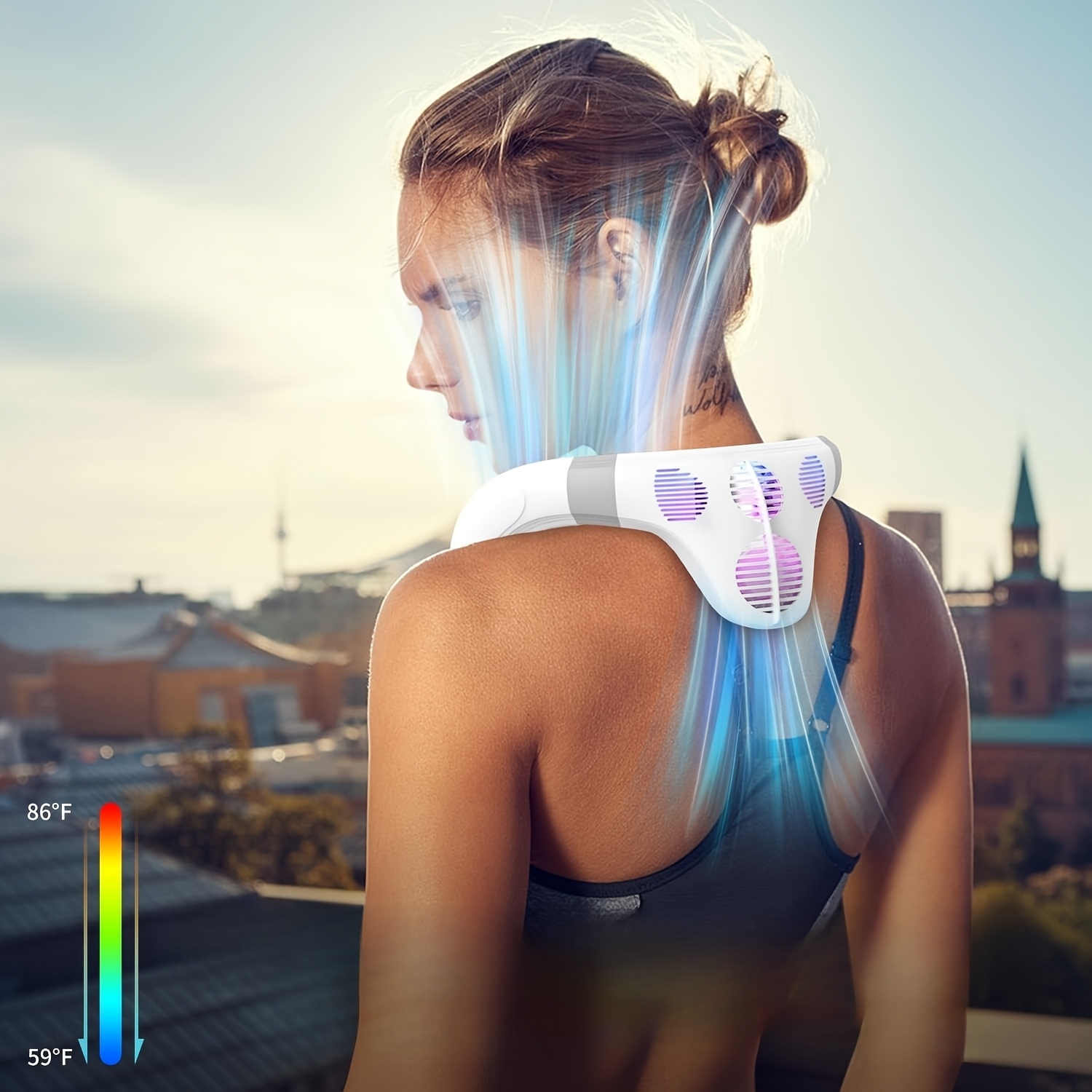 Portable Bladeless Neck Fan with a Cooling Plate, Providing a Refreshing Breeze. Ideal for Outdoor Activities, Travel, And Camping, This Quiet, Rechargeable Air Conditioner Is a Must-Have for Both Men And Women