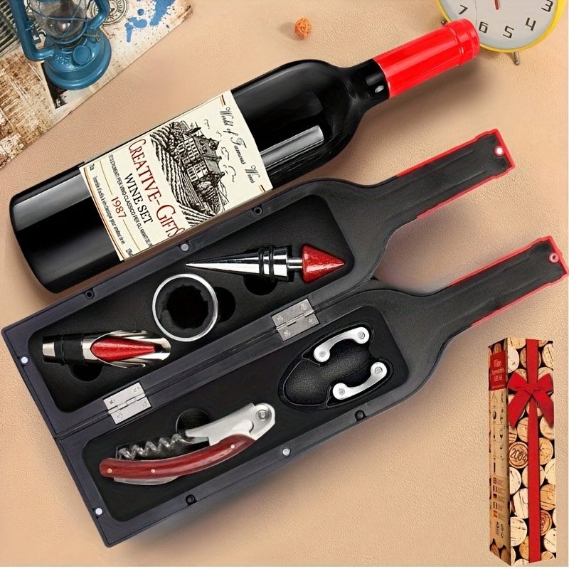 5pcs wine accessory gift set with alloy wine corkscrew bottle shaped opener elegant wine gift box suitable for valentines day gifts for women men wedding anniversary housewarming wine opener set