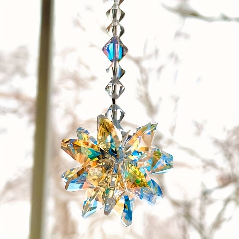 Attrape-soleil Fleur De Lotus En Laiton Et Cristal - Décoration Fenêtre, Salon, Bureau - 41 Cm, Effet Arc-en-ciel