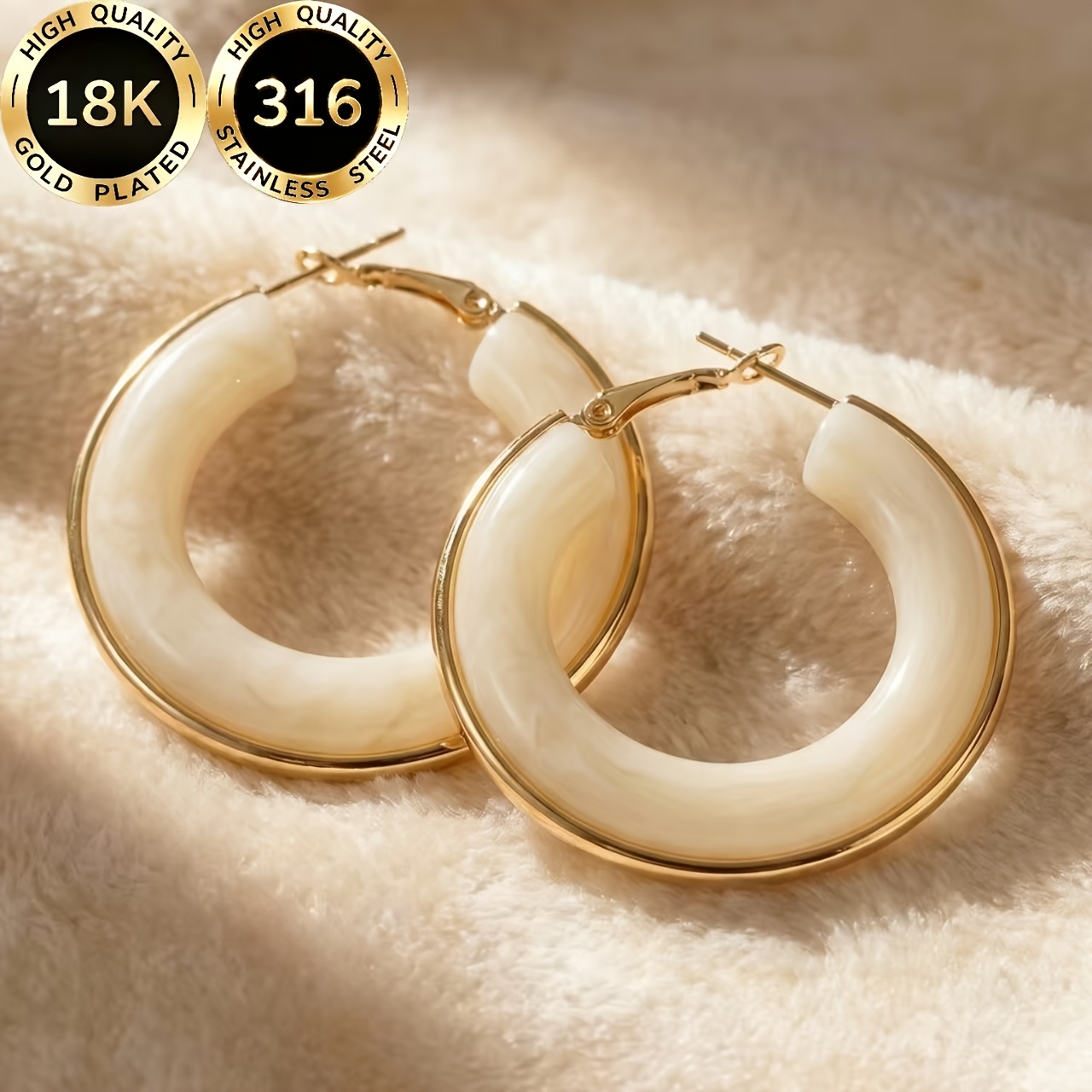 TEMU A Pair Of High-quality Steel 18k Gold-plated Hypoallergenic Earrings For Women, Featuring A Light Luxury And Elegant Round Design With A