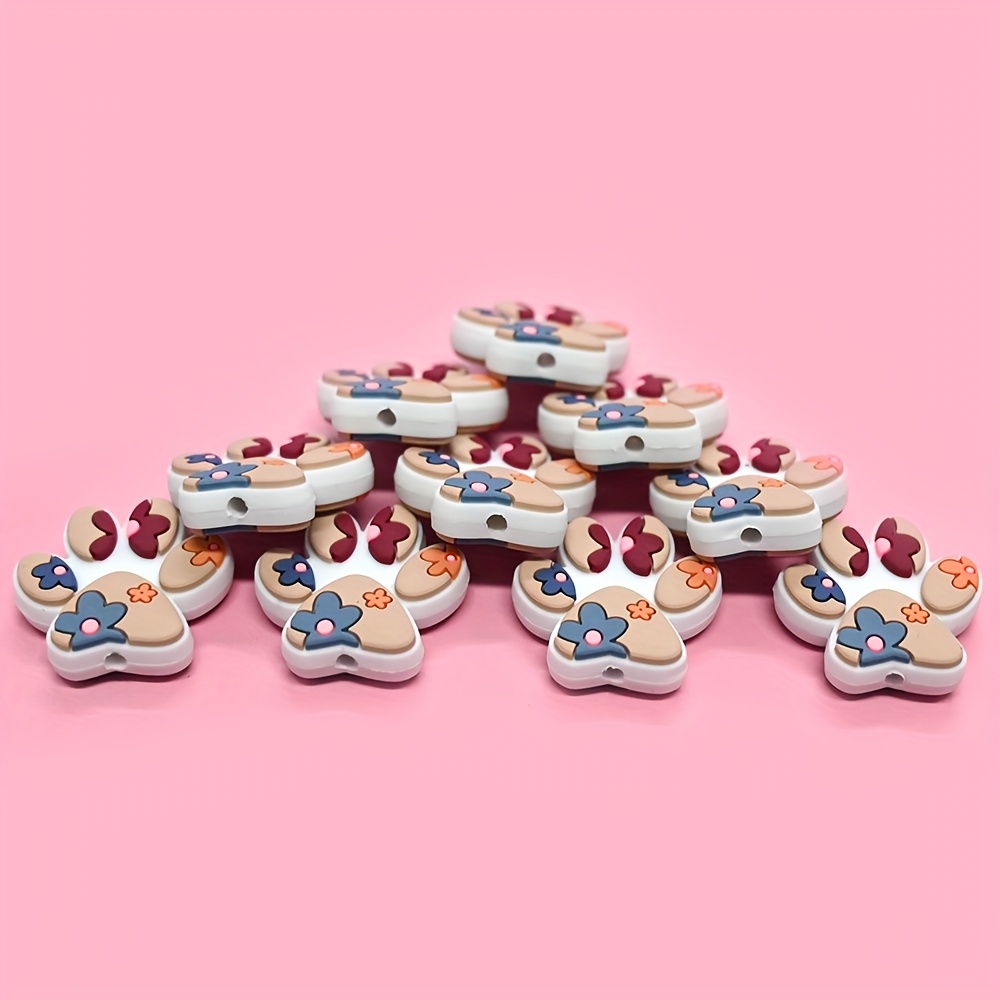 Image of A Set Of 10pcs Featuring Plastic Beads In A Pink Heart , Shaped Paws, Ideal For Pen Additions With Loose , Excluding The Pen