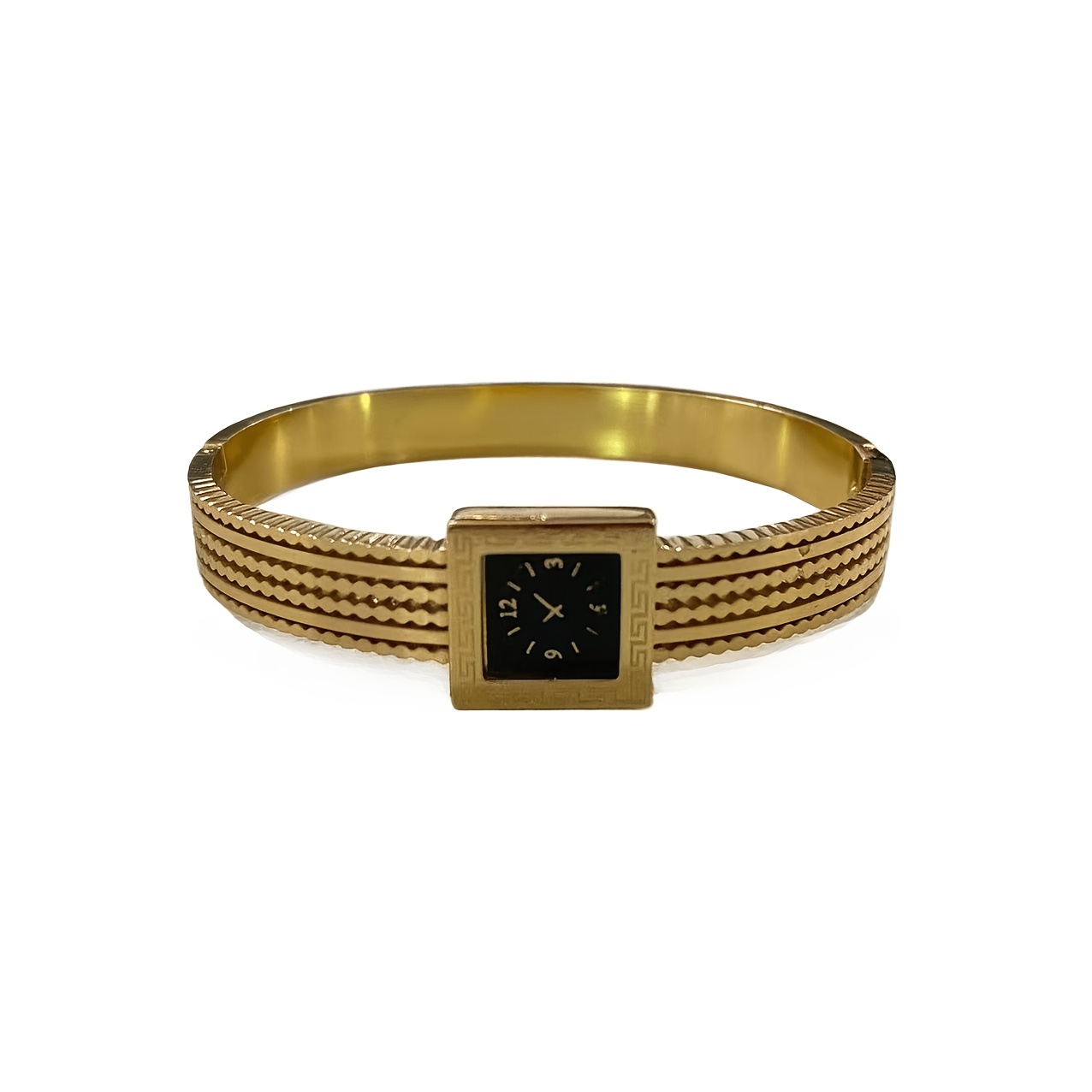 TEMU 1pc Square Dial Decorative Thin Hoop Bracelet "not A Watch" Three-row Beaded Edge Texture Light Bangle, Versatile Daily Commute Accessory