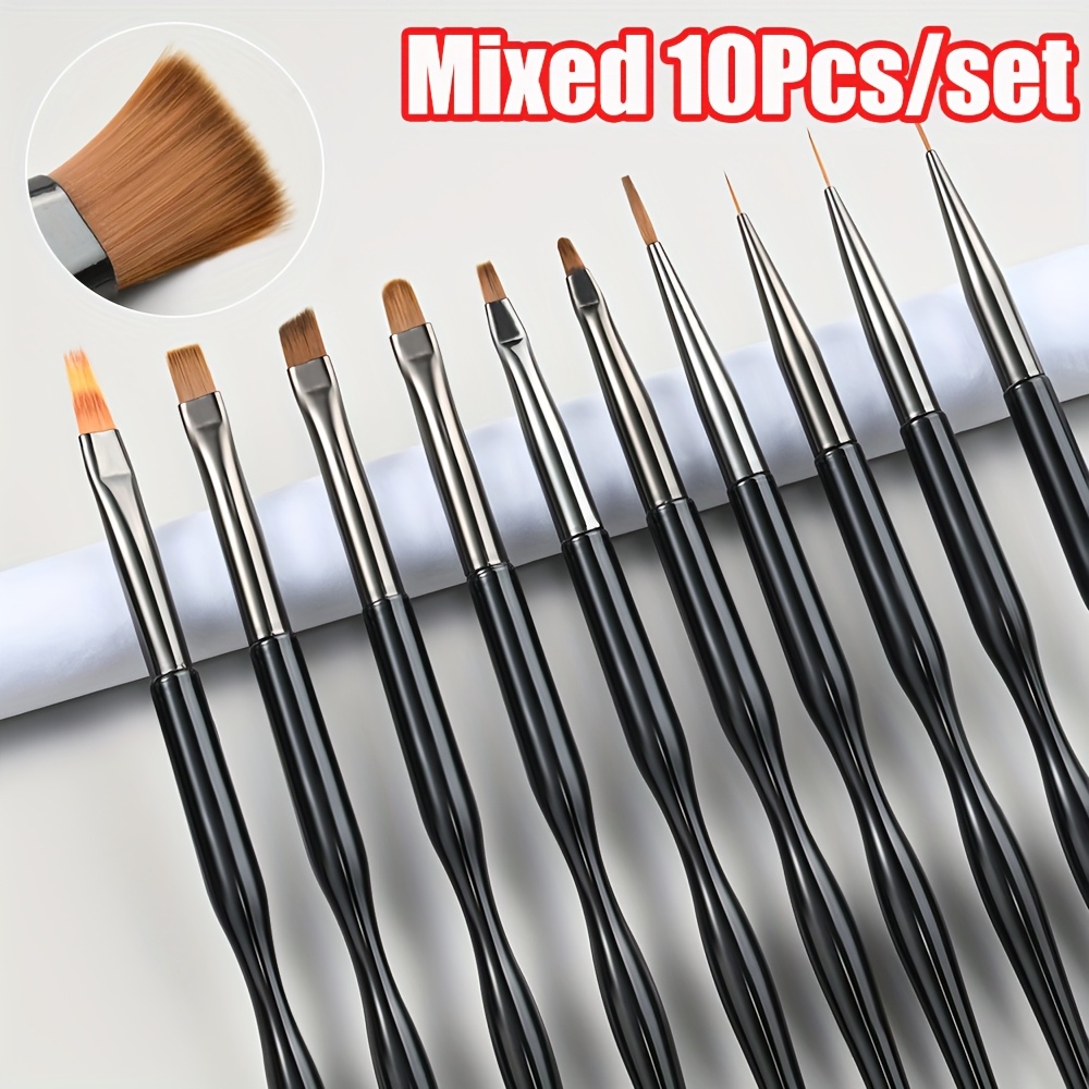 10pcs/set Mixed Nail Line Brush Painting Pen 0.6/0.8/1/1.1//1.3cm Nail Drawing Brush Diy Chi Hand Painted Maniurew Pen
