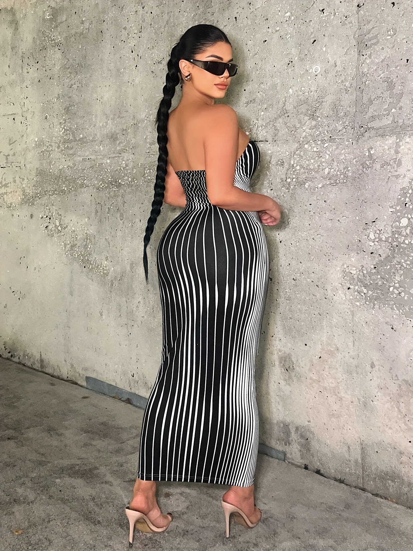 striped print bodycon tube dress young strapless maxi dress Temu