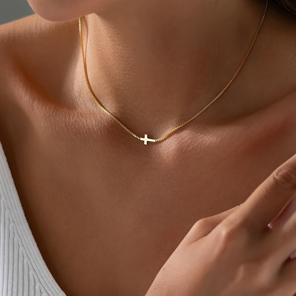 Image of Women's Cross Necklace, Delicate Small Cross Pendant Choker, Simple Trendy Cute Cross Charm Chain Necklace, Faith Jewelry Religious Minimalist Gift