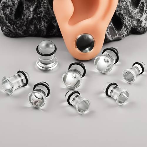 glass ear gauges flesh plugs stretchers expander piercing jewelry simple cute design gift daily wear set of 2
