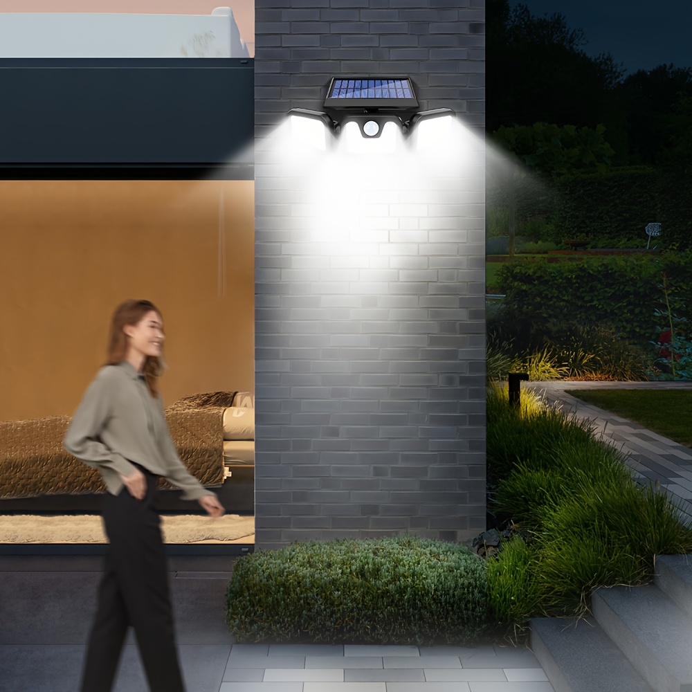 2pcs Polyhedral Lighting Wall Lights Three Sided Luminescence Solar Outdoor Lights High-Power Outdoor Motion Sensor Light Outdoor Solar Lights 300° Wide Angle Floodlight Outdoor Security Light for Patio, Garden, Yard