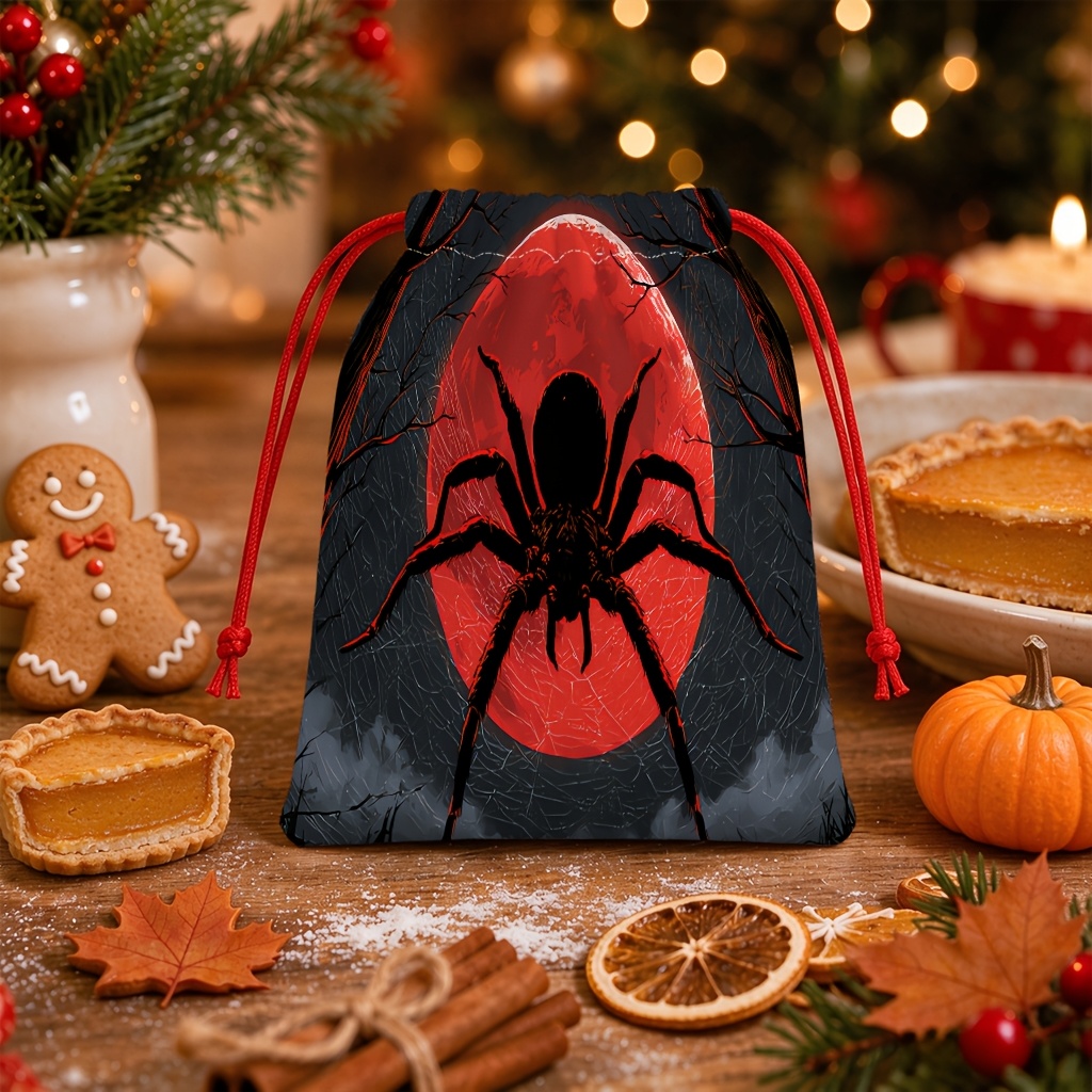 再利用可能 調節可能な巾着袋 パック ハロウィン、クリスマス、誕生日パーティー用 - 蜘蛛と赤い月のギフトポーチ 巾着開閉式 パーティーの記念品、お菓子、ホリデーの集まりに (多目的) 2d 