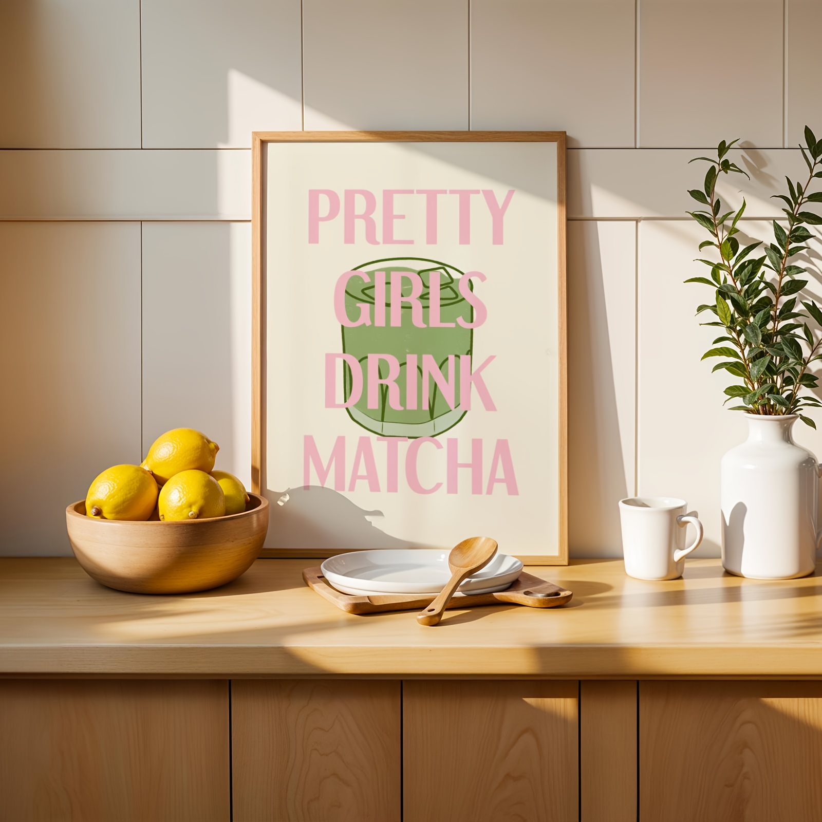 TEMU 2d Flat, 2d Flat, 1pc Of " Drink Matcha" Poster - A Decorative Piece For Women's Tea, For Matcha Cafés, Minimalist Art For Kitchens And Living