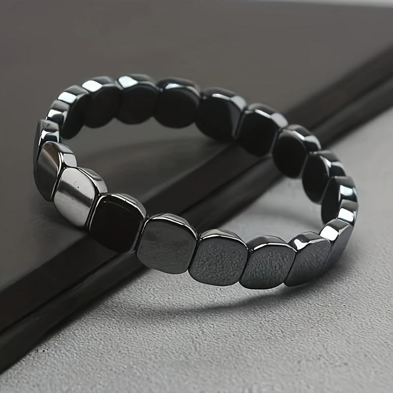Men's Heavy-Duty Obsidian & Hematite Geometric Bracelet