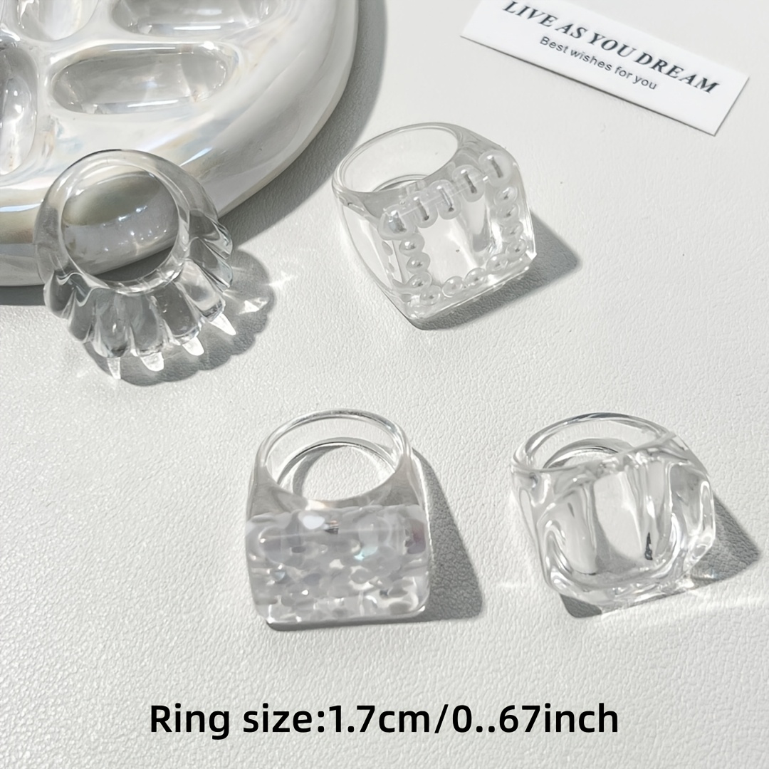 TEMU 4 anillos acrílicos de resina transparentes de moda de definición para mujer, ideales para el hogar diario, perfectos para asistir a banquetes,