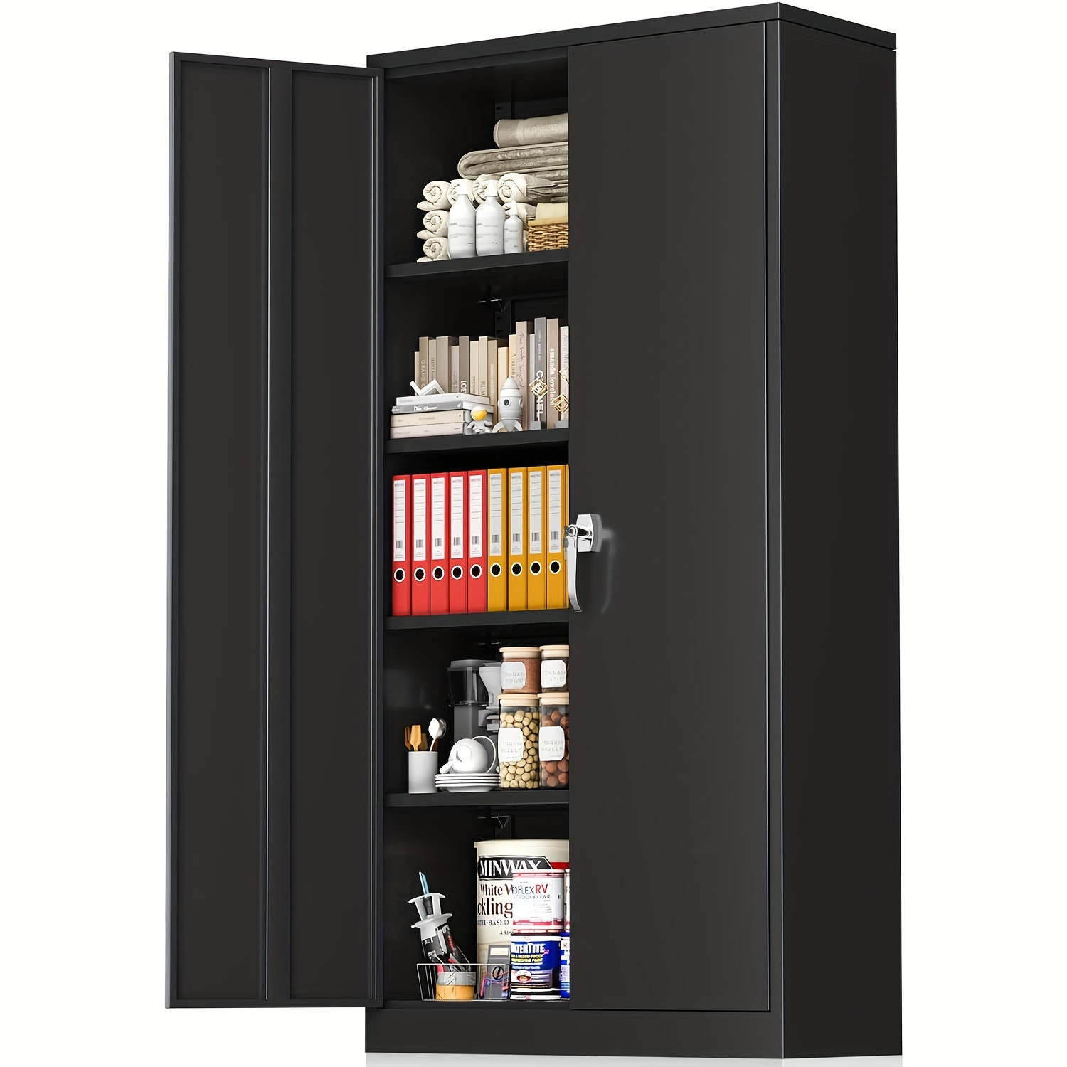 

71"h Metal Garage Storage Cabinet With Locking Doors And Adjustable Shelves For Home, Office, Storage