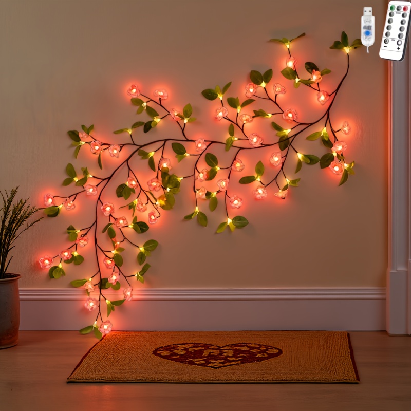 TEMU 1pc 96led Diy Fairy Vine String Lights, Usb Powered Artificial Decor Lights, Home Decor Gift, All Season Indoor Wall Lamp, Ambient Lighting For