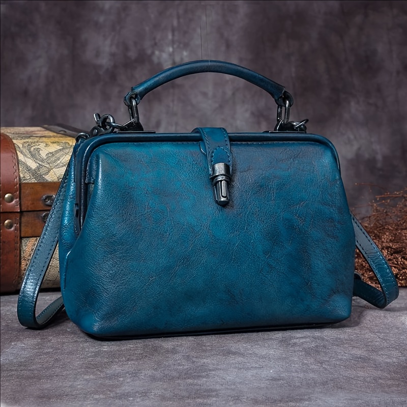 qwq vintage genuine leather small bag handbag for women top layer cowhide   bag with removable strap   closure deep brown polyester lining crossbody satchel purse for everyday use crossbody purse elegant accessory durable construction fashion accessory   sturdy construction   blue 12
