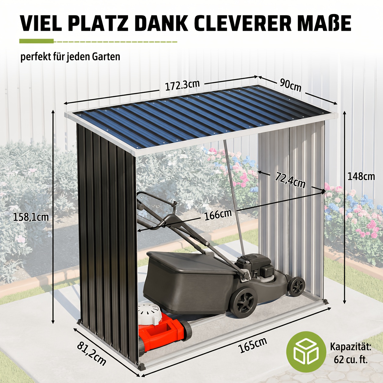 Image of Galvanized Steel Firewood Shelter, 172x88x148 Cm, Garden Wood Rack With Sloped Roof, Weatherproof And Raised Design, . 4 Ground Anchors, 4 Expansion Bolts, And Of Gloves
