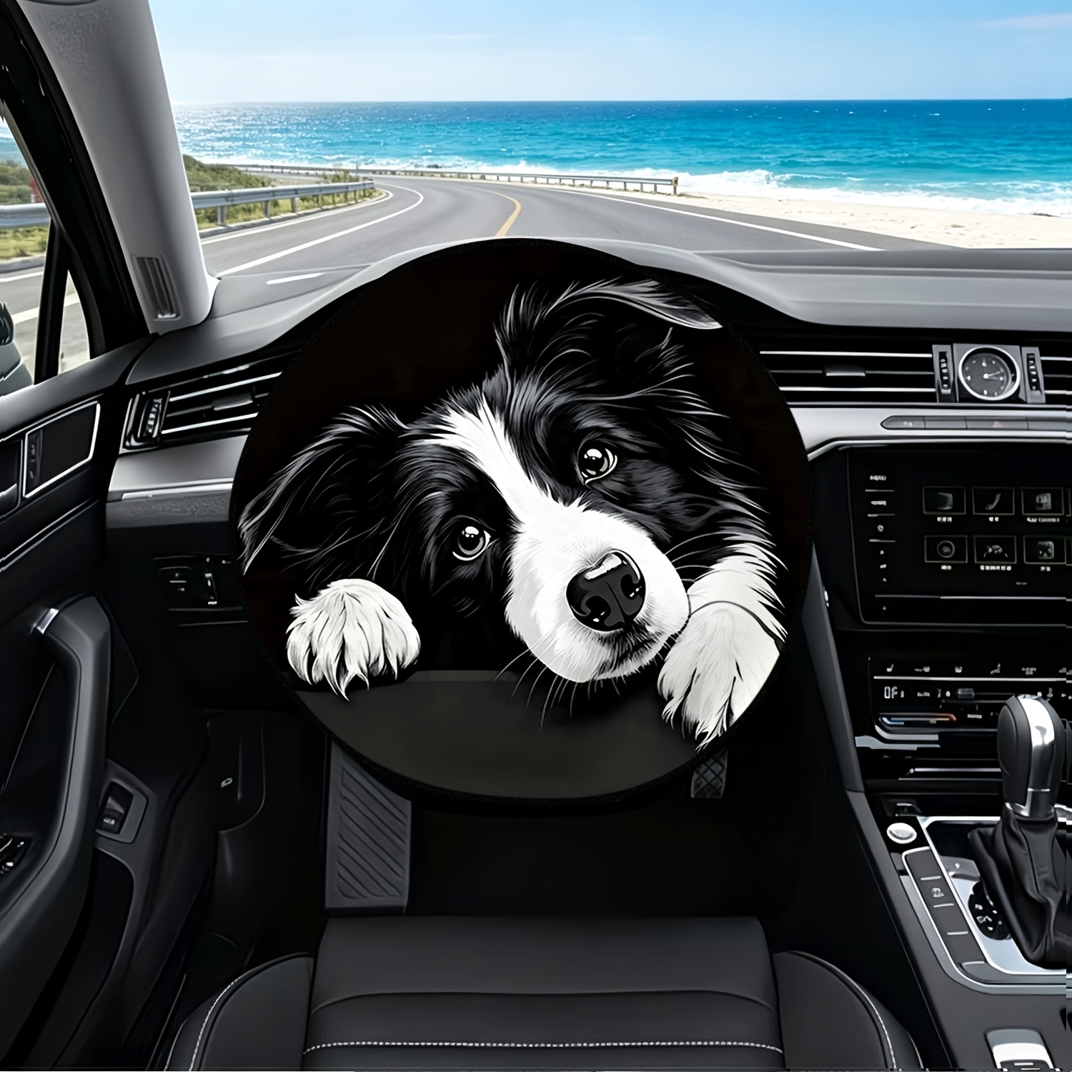TEMU 1pc Pare-soleil de volant de voiture sur le thème des moments mignons avec tête de chiot imprimée en 2D - Protection solaire et isolation pour