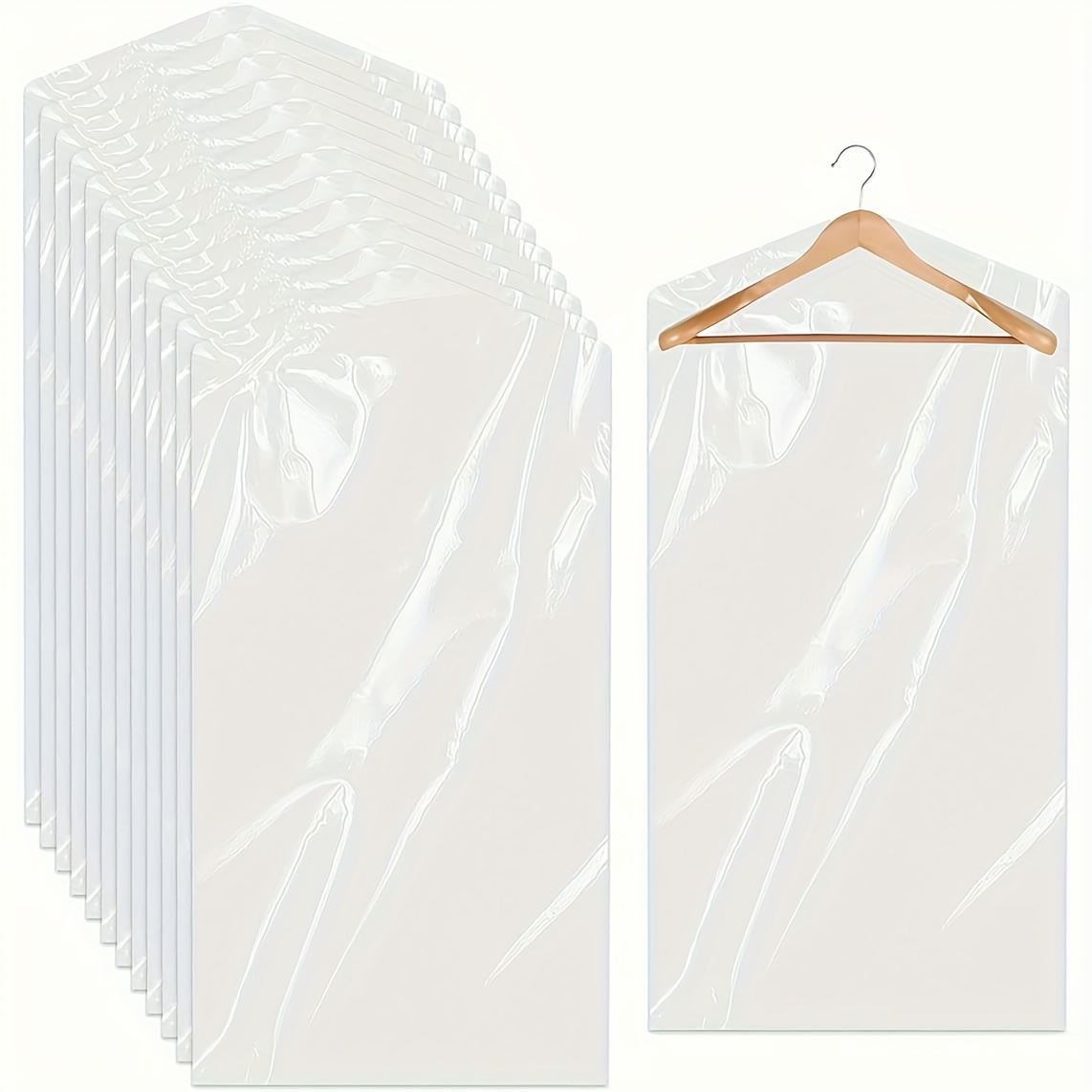 

20-pack Clear Plastic Garment Bags - Transparent Hanging Clothes Covers For Suits, Shirts, Dresses, Coats - Portable Dustproof Storage Solution For Wardrobes, Closets, Bedroom, Dorms