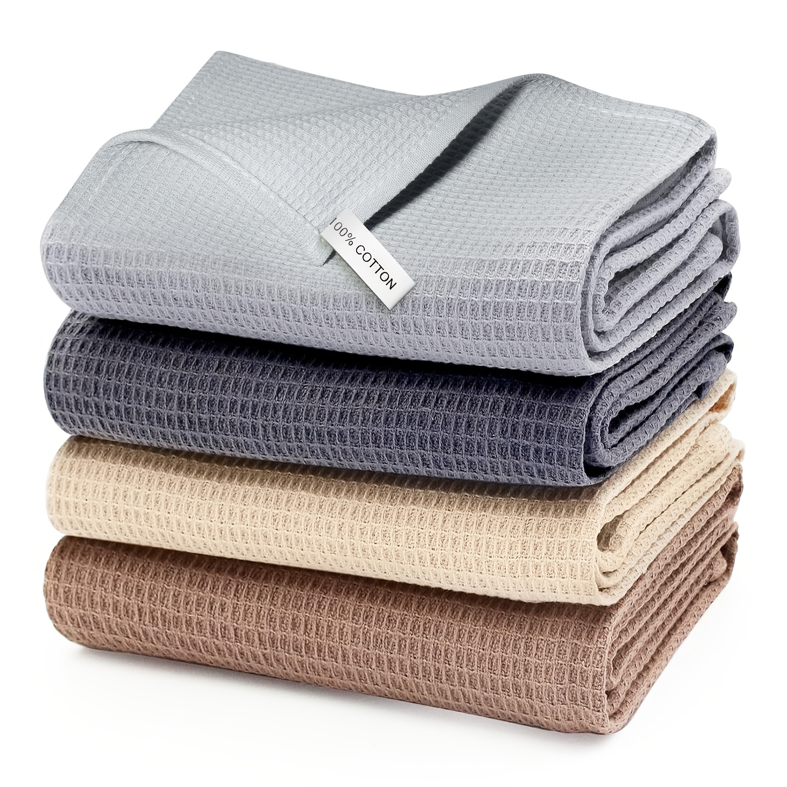 Image of 4-pack Of Cotton Dish Towels, 65x45cm, Waffle-weave Kitchen Towels, Tea Towels, Kitchen Towels, Absorbent