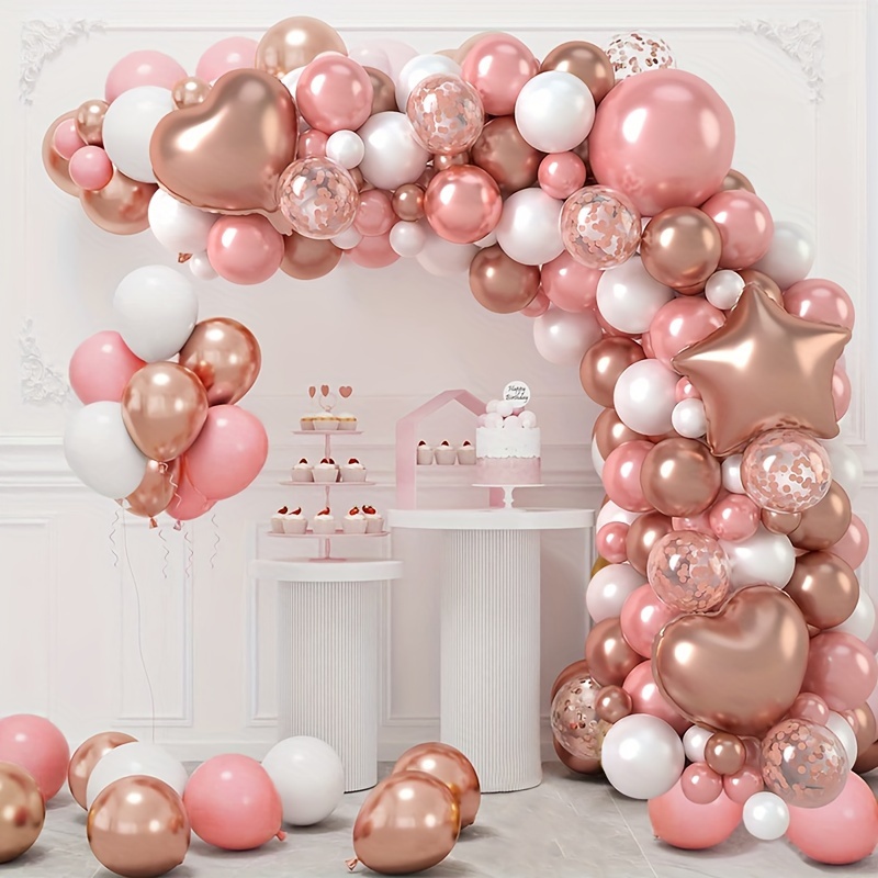 

126pcs Rose Gold Tender Pink Latex Aluminum Foil Balloon Chain Wedding Party Decoration Balloon Garland Arch Kit Suitable For Engagement Proposal Bridal Shower Wedding Suppies Balloons