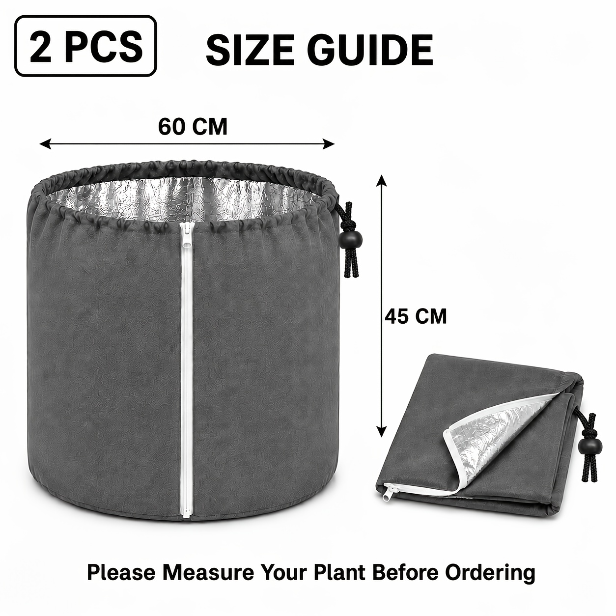 TEMU 2pcs Housses Isolantes pour Plantes 70 GSM avec Doublure Intérieure Argentée, Fermeture Éclair et Cordon de Serrage Réglable, Sacs de Protection