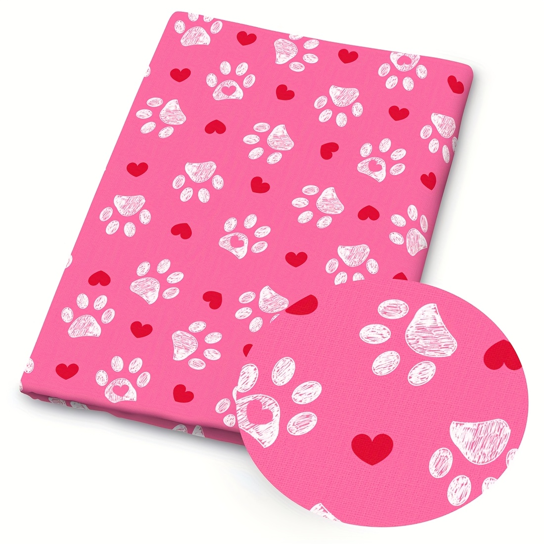 TEMU 1 pz Tessuto con di di Cane - 59 X 19.68 Pollici (150 X 50 Cm) Tessuto di Poliestere Pretagliato con Simpatiche di Zampette, , Motivi a Cuore -