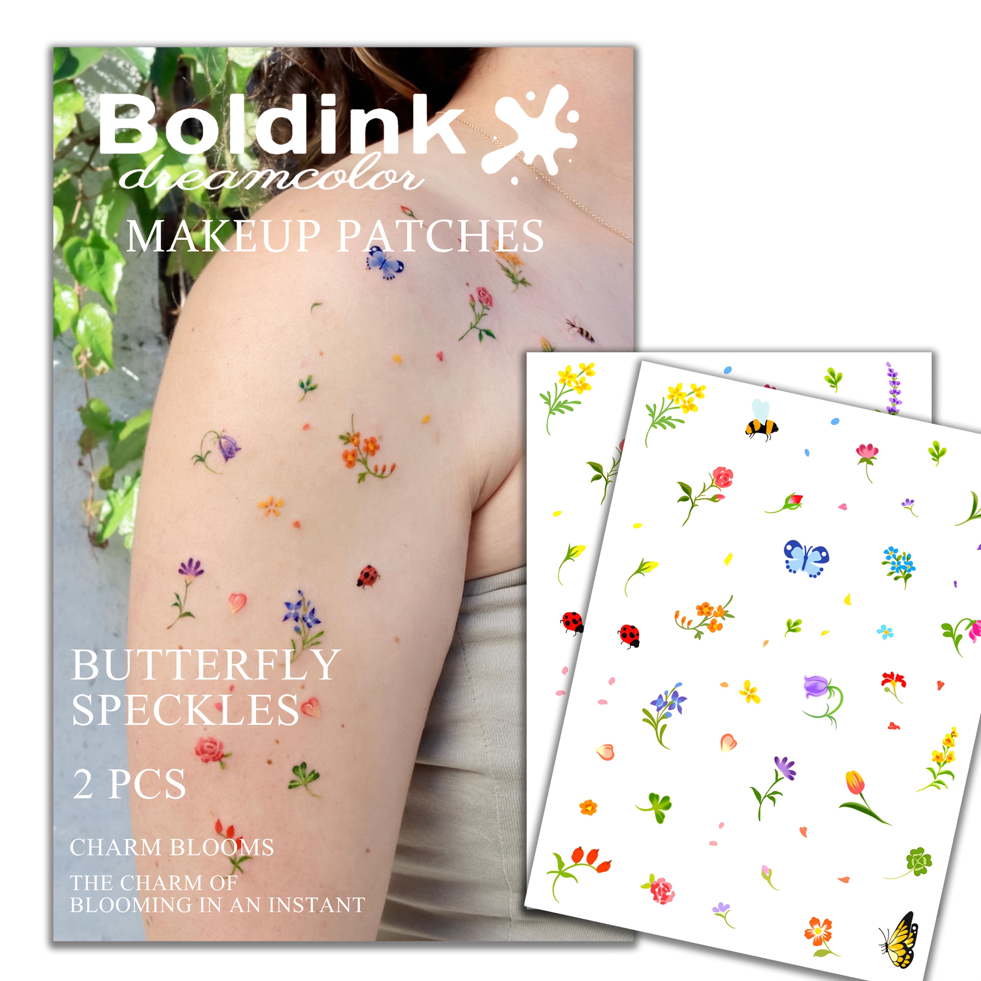 Boldink 2pcs Waterproof Floral And Face Makeup Stickers, Temporary Beauty Patches For Women
