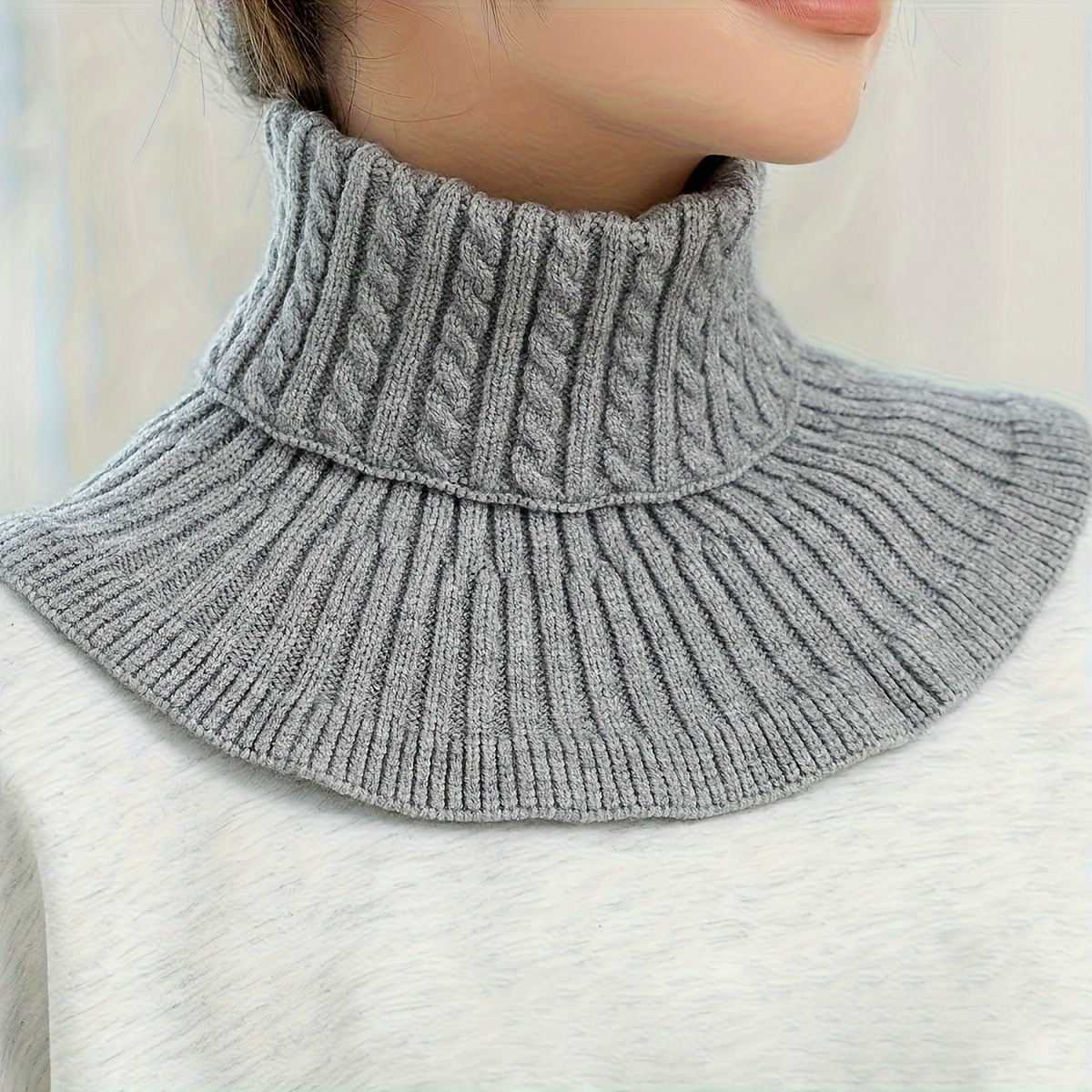 TEMU Elegant Twist Knitted False Collar, Simple High Neck Neck Neck Neck For Autumn And Winter Winter Warm Scarf