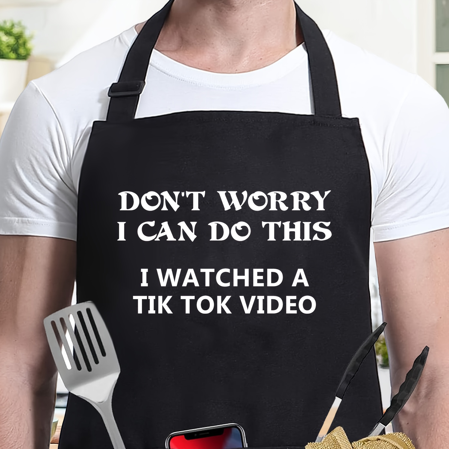 

[top-rated] 1pc Black Funny Apron, Father's Day Gift, With 2 Pockets, Suitable For Men And Women Barbecue Adjustable Bib Gift Cooking Kitchen, Christmas Gift