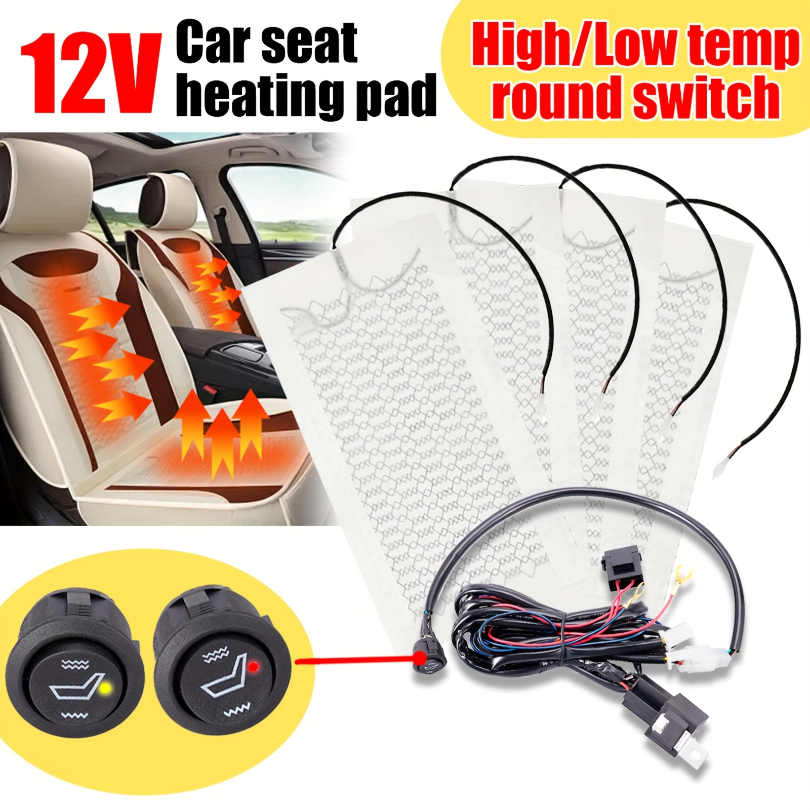 

4pads Car Carbon Fiber Heated Seat Heater With Hi-off-lo 3 Levels Round Switch For 2 Seats 12v For All Kinds Of Family Cars, Pickup Trucks, Suvs, Rvs, And Trucks