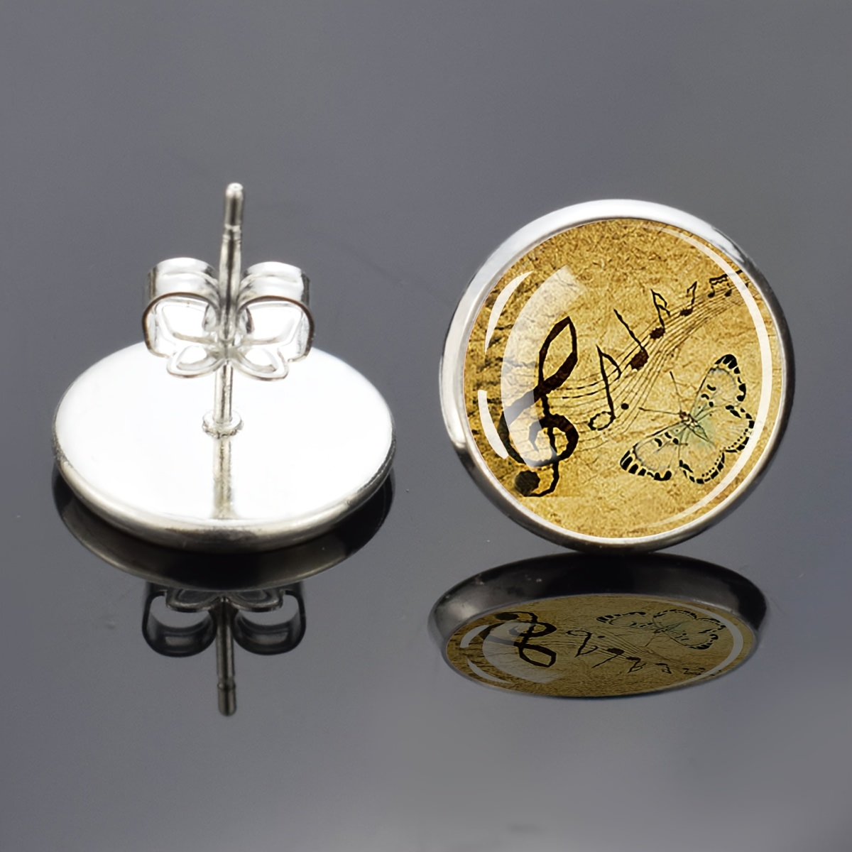 Women's Butterfly Earrings with Music Notes Design