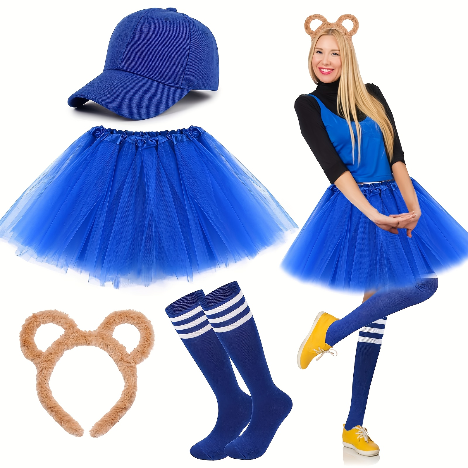 TEMU 4pcs Chipmunk Costume Set, Ears Headband Hat Tutu Skirt Soccer Socks Book Day Party Halloween, Carnival