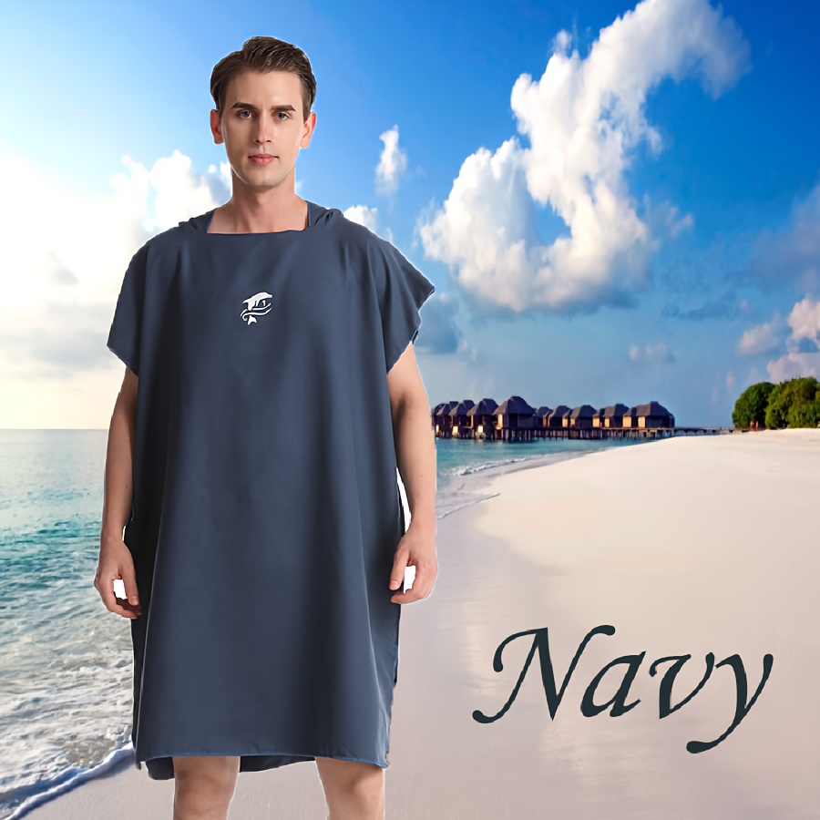 1pc Surf Poncho Changing Robe Towel, Unisex Bathrobe Soft Comfortable Thin Hooded Absorbent Quick Drying Changing Towel Bathrobe, For Surfing, Swimming, Diving, Beach