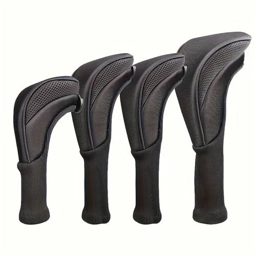 a set of 4 heavy duty golf club head covers with interchangeable number tags made from high quality blend suitable for protecting drivers woods and unisex stretchy fit to are secure