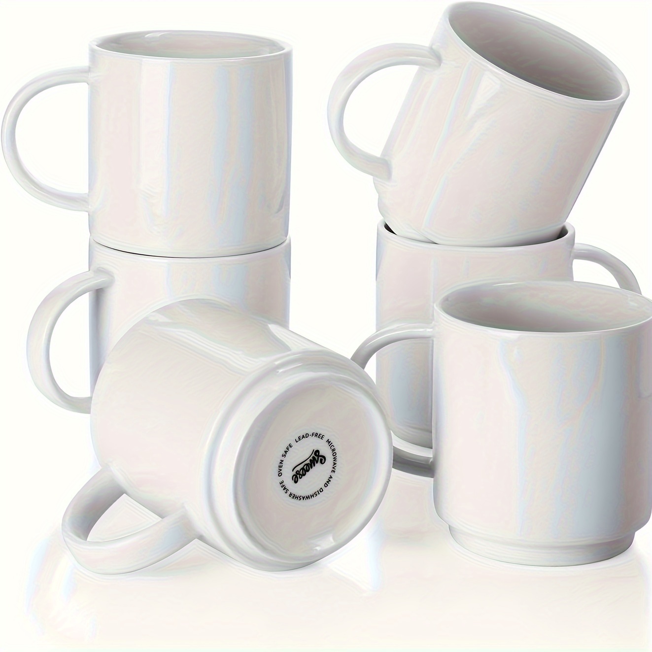 

10 Oz Stackable White Coffee Mug, Porcelain Coffee Mugs Sets Of 6, Coffee Cups With Handle For Specialty Coffee Drinks, Cappuccino, Cafe Mocha, Latte And Tea