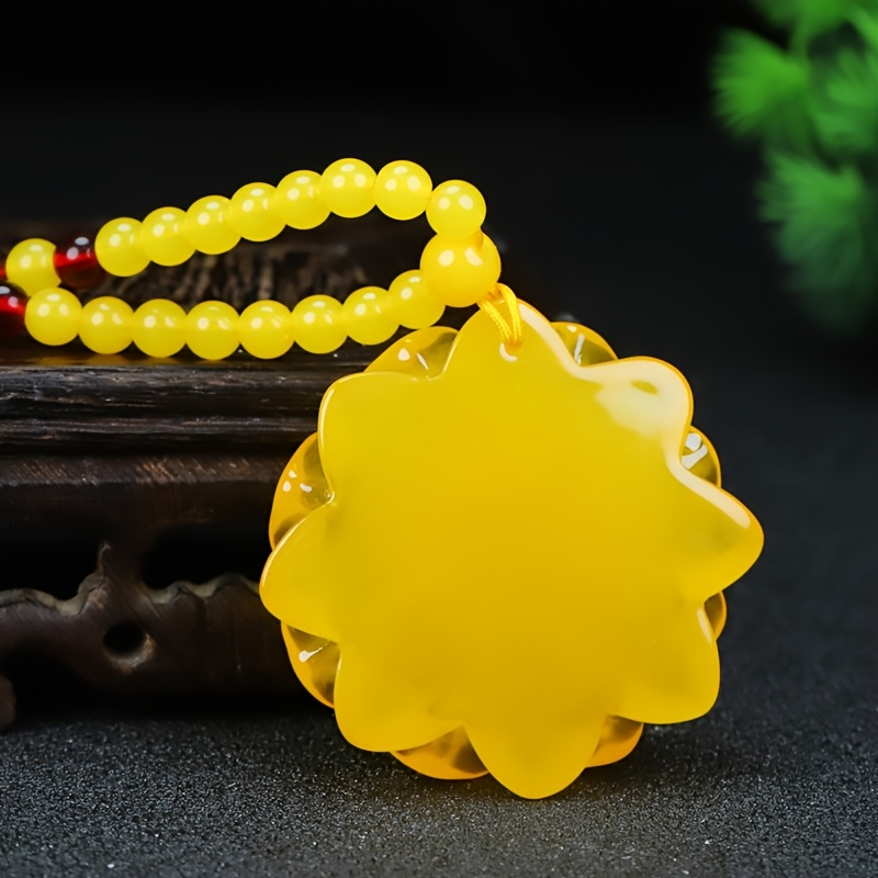 Exquisitely Carved Yellow Flower Pendant Necklace