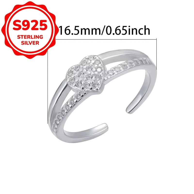 Women's S925 Sterling Silver Heart-Shaped Adjustable Toe Ring
