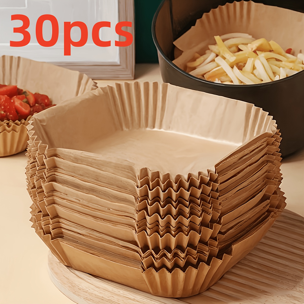 30/100 Pieces Non-Stick Air Fryer Liners, Easy to Clean, Healthy Cooking, Single Sheet Suitable for Baking, Roasting, and Microwaving - Ideal for Home and Commercial Kitchen Use