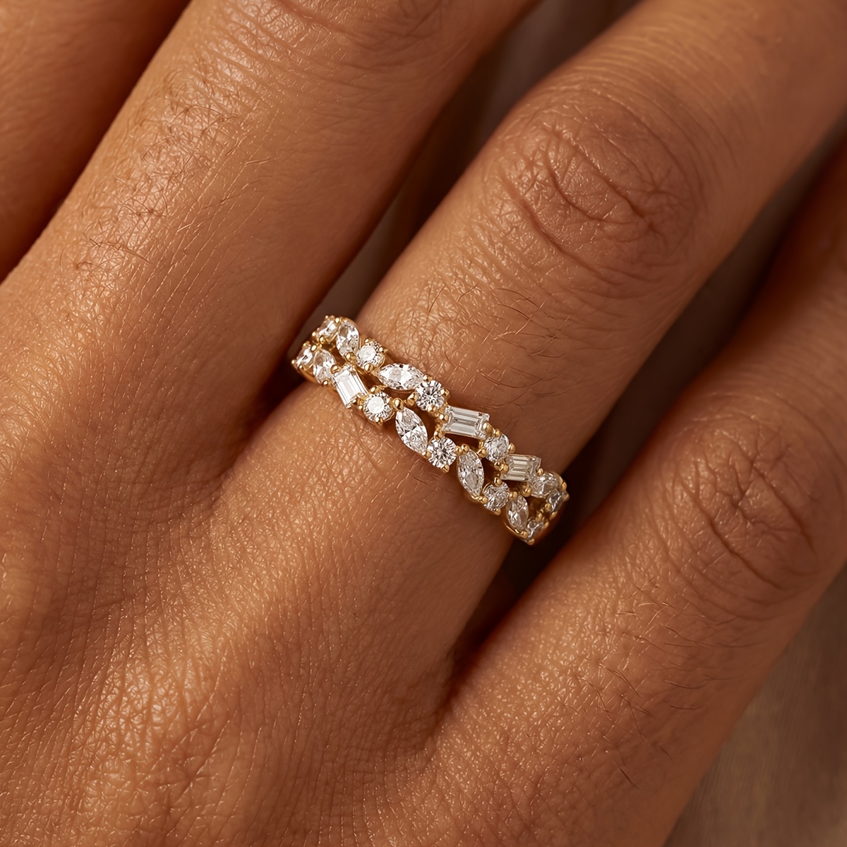 Women's Luxury Sparkling Marquise and Rectangular Engagement Ring