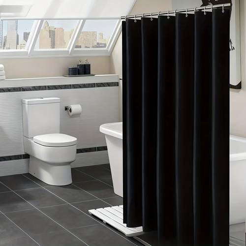 hoogwaardige, vochtbestendige dikke douchegordijn (met ringen en ) - minimalistisch puur zwart design, makkelijk schoon te maken, ideaal voor stijlvolle badkamerafscheidingen in huizen en commerciële omgevingen badkamer gordijn