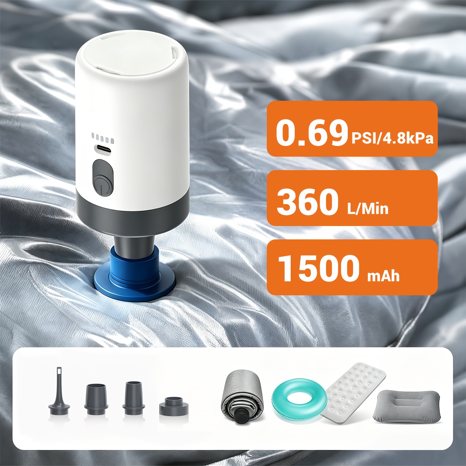 TEMU Portable Electric Air Pump, Dual Ports For Fast Inflation And Deflation, 1500mah Air Compressor For Air Mattresses, Pool Floats, Swimming Rings,