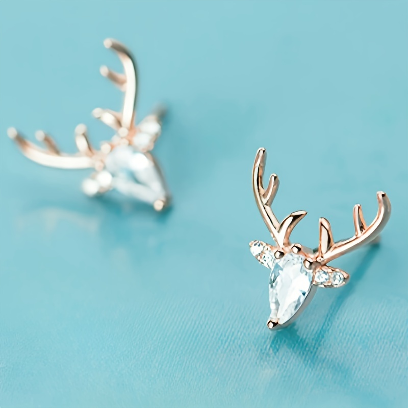 E-shop Einfache, niedliche, eingelegte Zirkonia Geweih Mode Ohrstecker Damen Weihnachtsfeier Geschenk Urlaub Freizeit Ohrschmuck