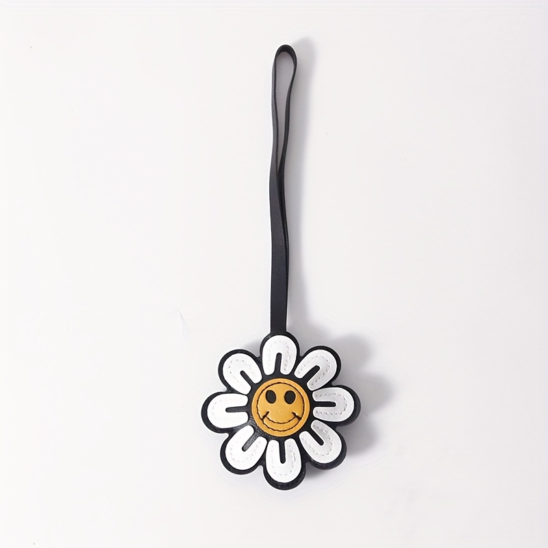 TEMU 1pc Handmade Sunflower Charm - Daily Mood Boosting Smile. Leather Car Keychain, Design | Stylish And Fun Accessory For Bags, Phones, Wallets
