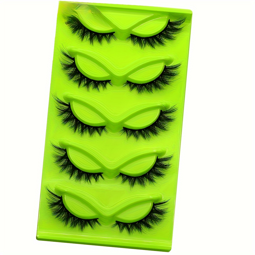 5 Pairs Cat Eye False Eyelashes - Natural, Fluffy & With Thin Cross-lined Design - Hypoallergenic Full Strip Lashes