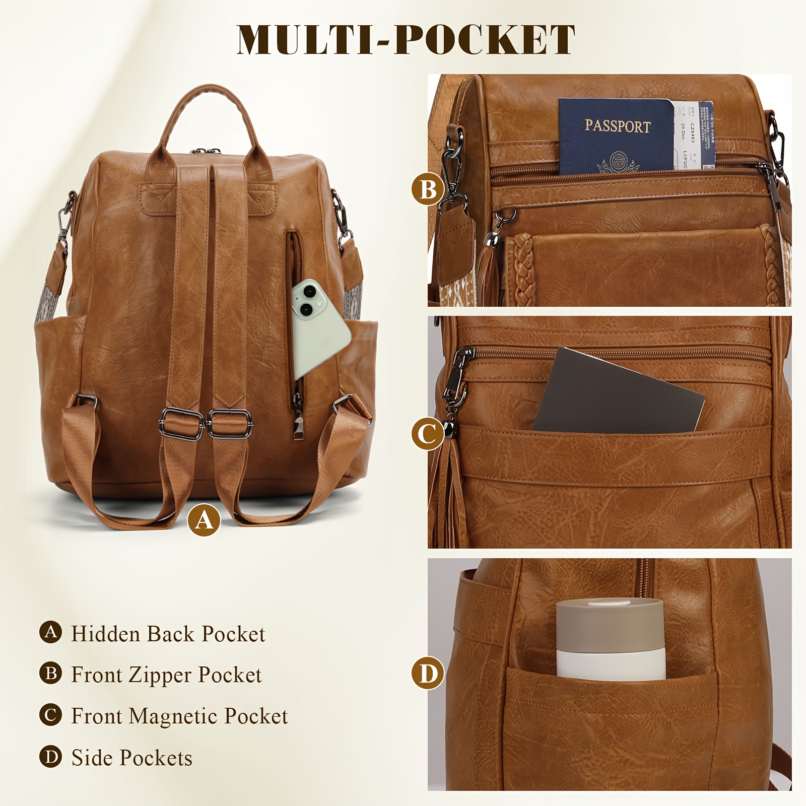 womens convertible backpack purse elegant pu leather - Temu  display picture 1