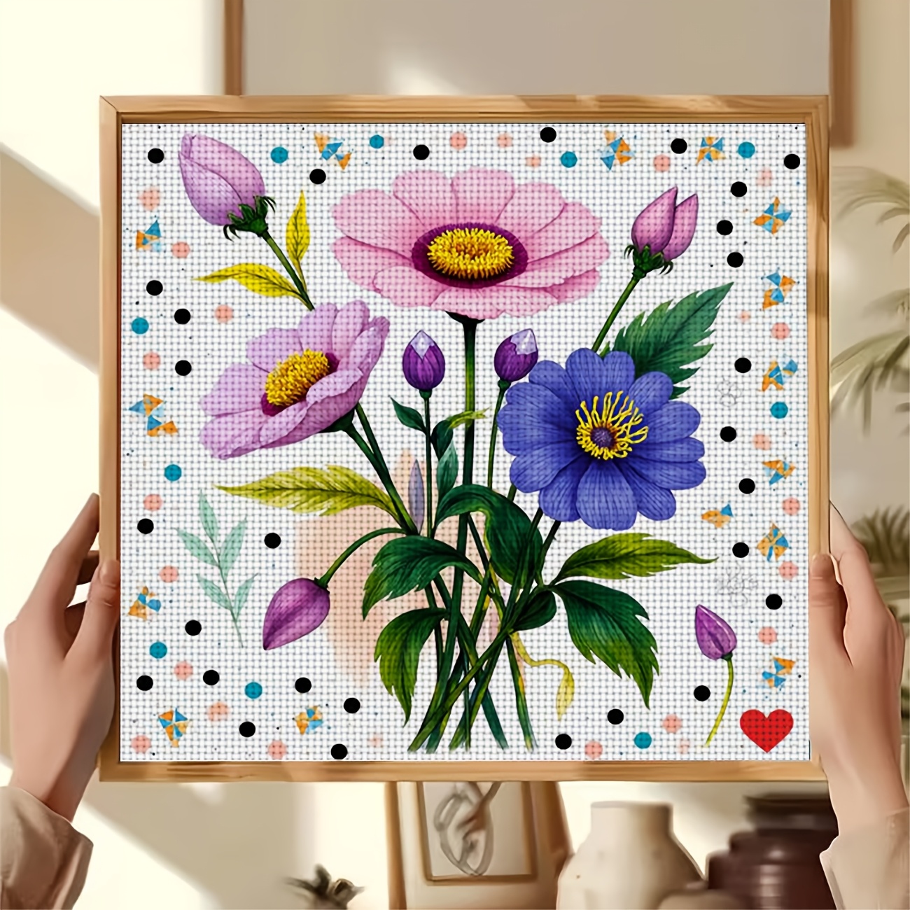 Cross Stitch Printed Kit, Frameless, "Colorful Floral Illustration" Pattern