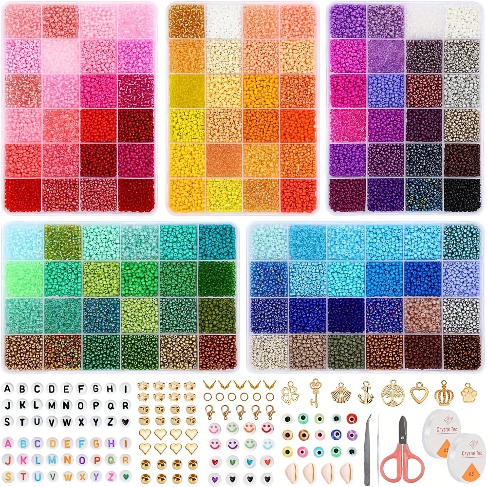

Glass Beads For Bracelets, 36000pcs 120 Colors Glass Seed Beads For Jewelry Making, 3mm Little Beads With Accessories Charms And Pendants Kit For Bracelets Rings Necklaces Making, Diy, Gift, Craft