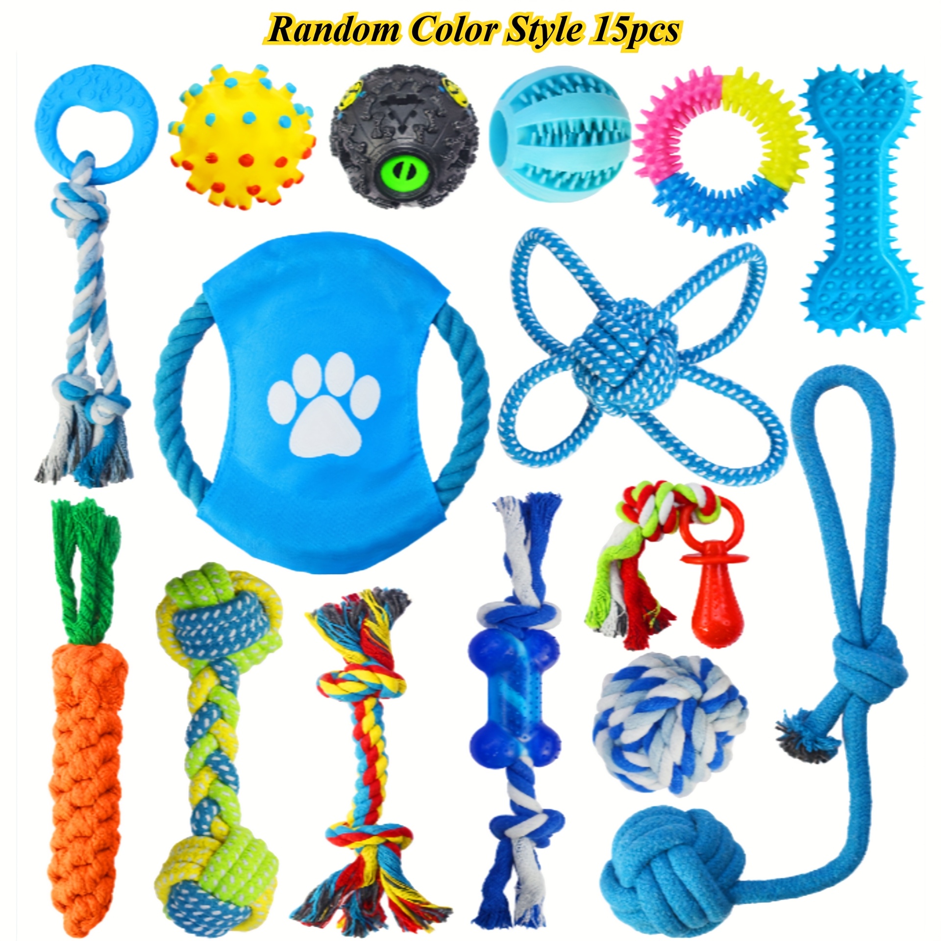 15pcs Heavy-duty Dog Chew Toys Assortment, Tough Rope Bite Tug & Teeth Grinding Ball, Non-breakable Chewing Sticks For Aggressive Chewers, Interactive Puppy Teething Rope Toys(random )
