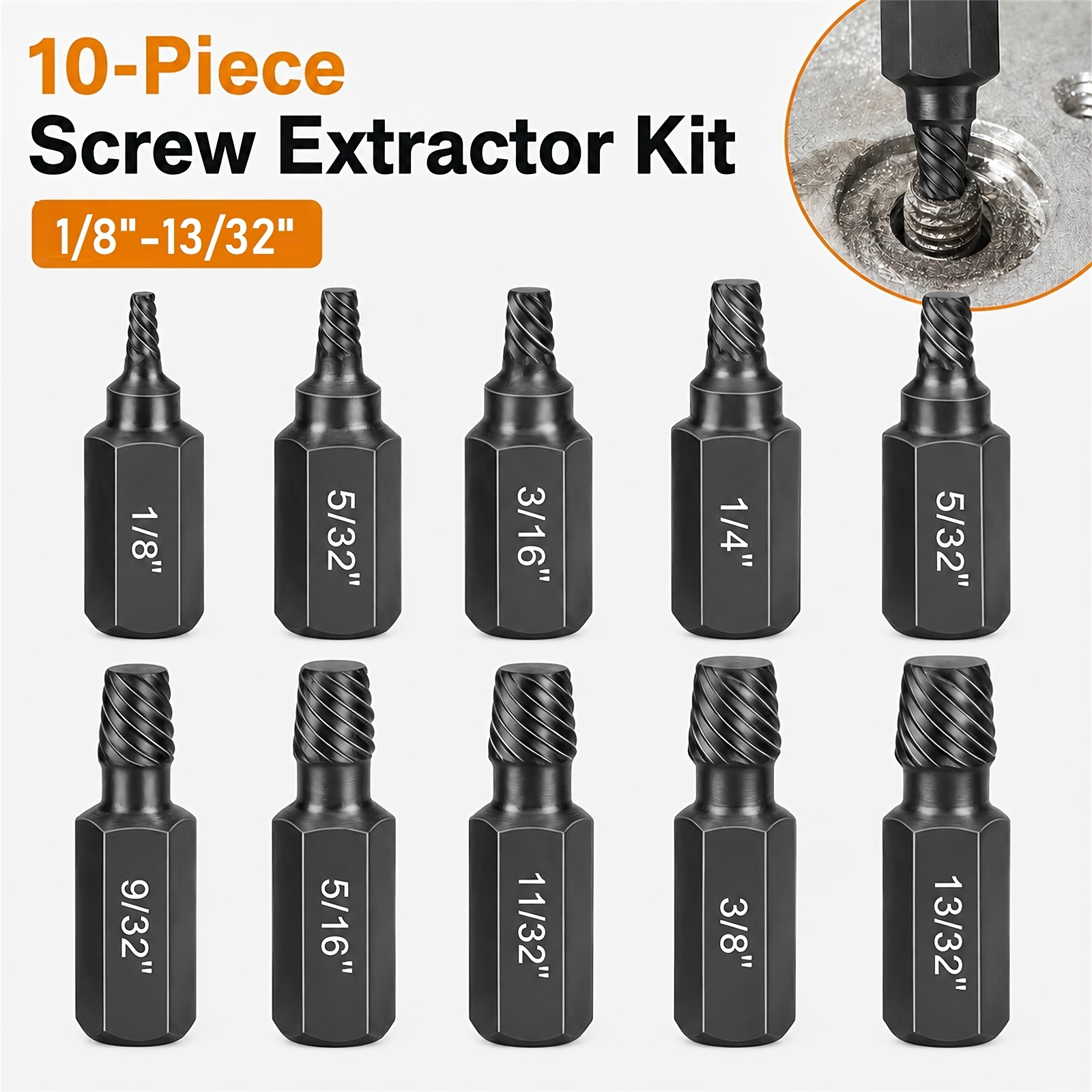 TEMU 10pcs 1/8" To 13/32" Screw And Extractor Set, Alloy Extractor, Effortlessly Removes Broken Bolts And Screws