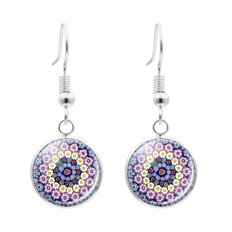4pc Colorful Floral Pattern Jewelry Set with Necklace, Bracelet & Earrings